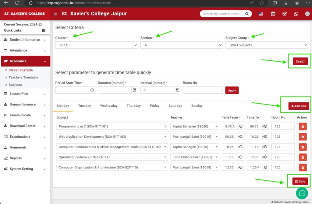 Add Class Timetable Step 2 How to Add Course Time Table