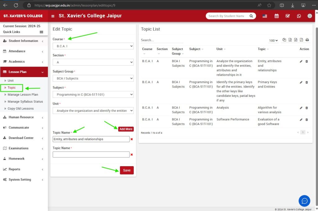 Add Topics in ERP 1 How to Add Lesson Plan