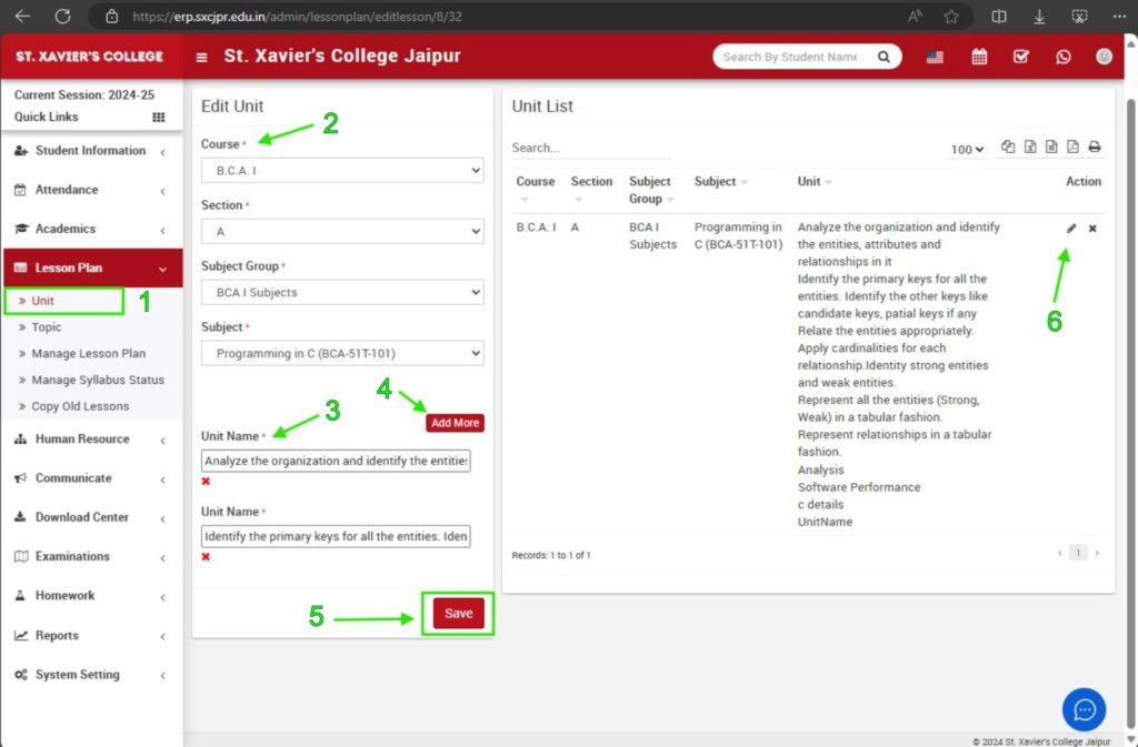 Add Units in ERP How to Add Lesson Plan